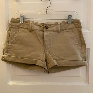 AEO Midi Stretch Tan Shorts
